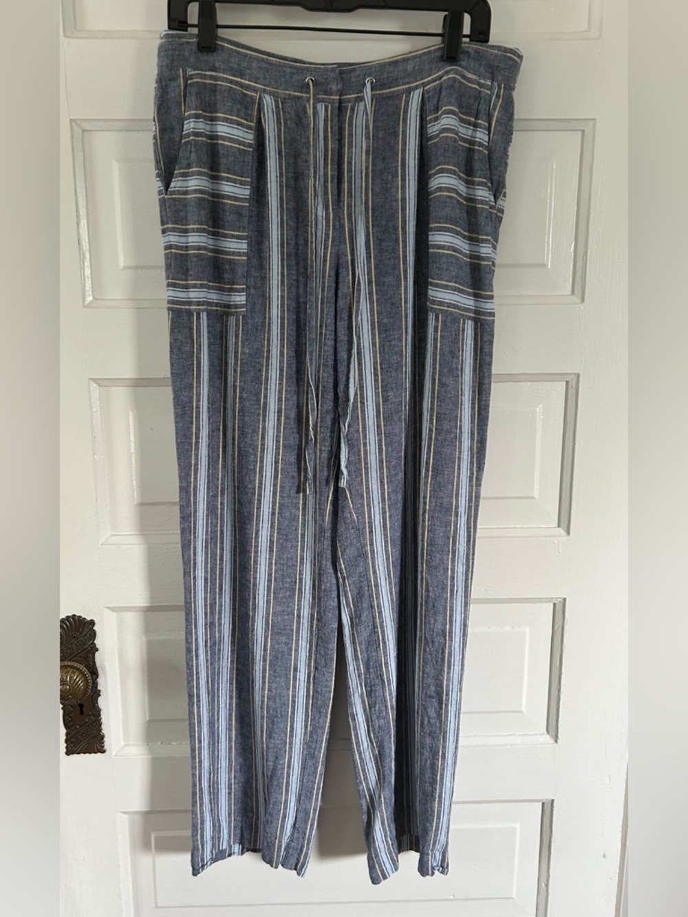 Laundry By Shelli Segal Blue & White Linen Striped Drawstring Pants. Size 10